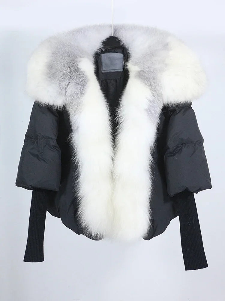 OFTUBY White Duck Down Jacket Winter Women Warm Loose Coat Natural Real Fox Fur Collar Thick Luxury Outerwear New Fashion