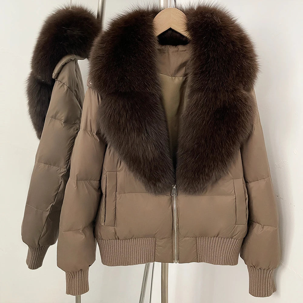 OFTBUY Zipper Luxury Warm Winter New Women's Puffer Jacket with Real Fox Fur Collar Fashion Outerwear Duck Down Coat Female