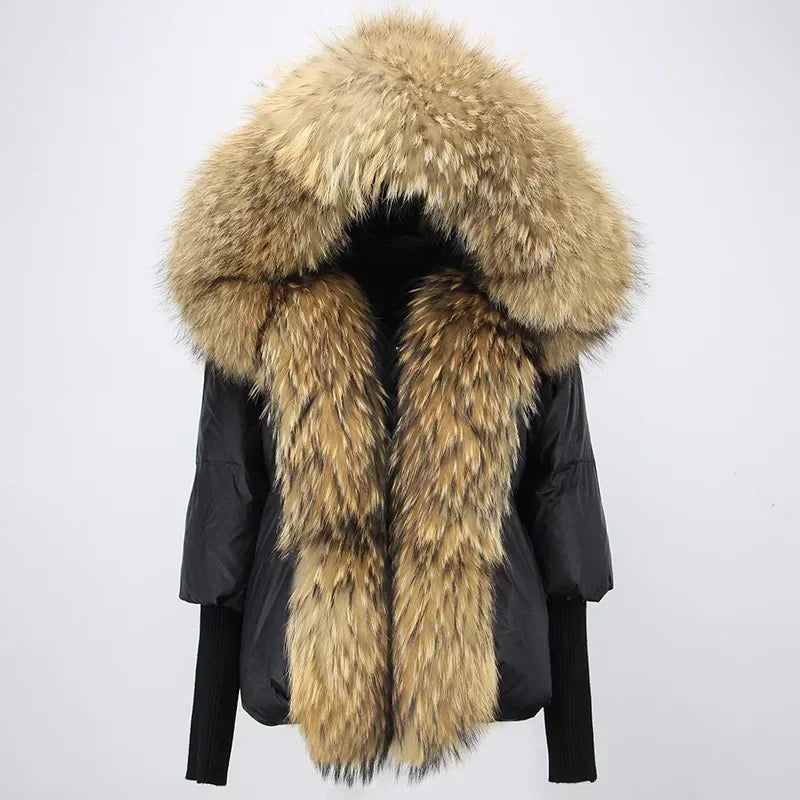 OFTBUY Hooded Natural Thick Winter Jacket Women Outerwear Real Fox Fur Coat Woman Warm Loose Oversize Duck Down Coat Streetwear
