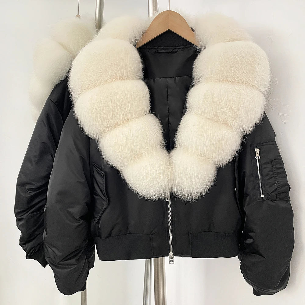OFTBUY Short Thickened Warm Puffer Jacket Female New Autumn Winter Real Fox Fur Collar Clothes Women Natural Fur Duck Down Coat