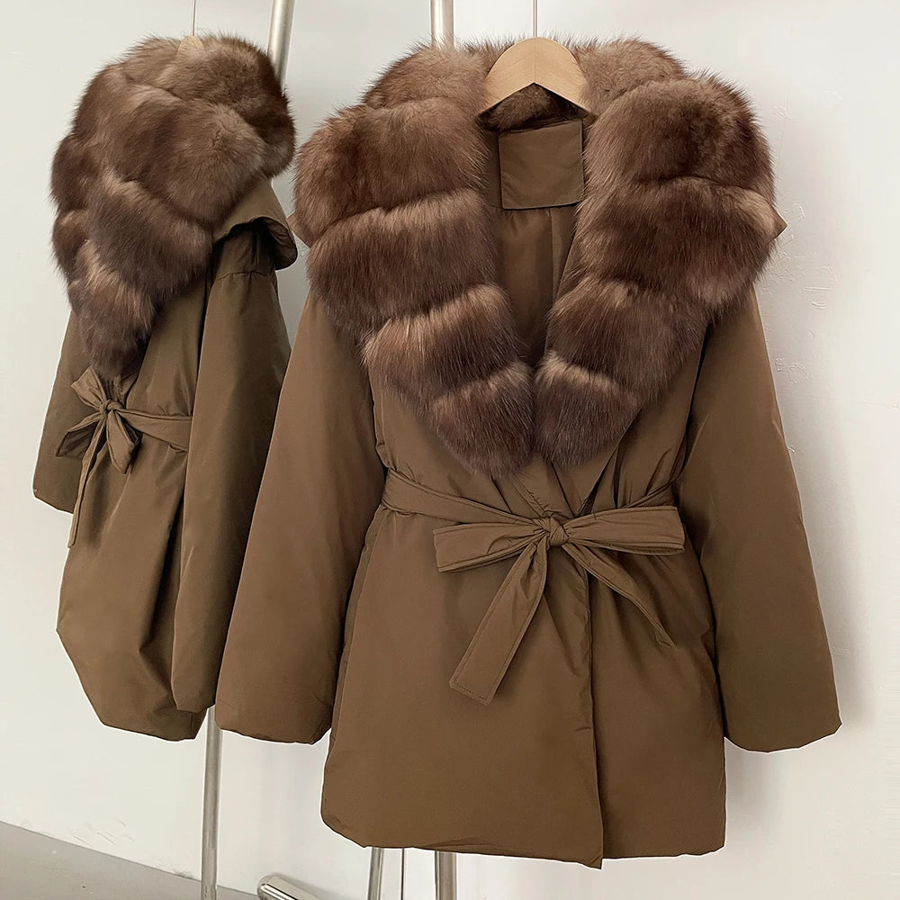 OFTBUY Natural Fox Fur Collar Fluffy Puffer Jacket Women Thickened Warm Real Fur White Duck Down Coat New Winter Parke Outerwear
