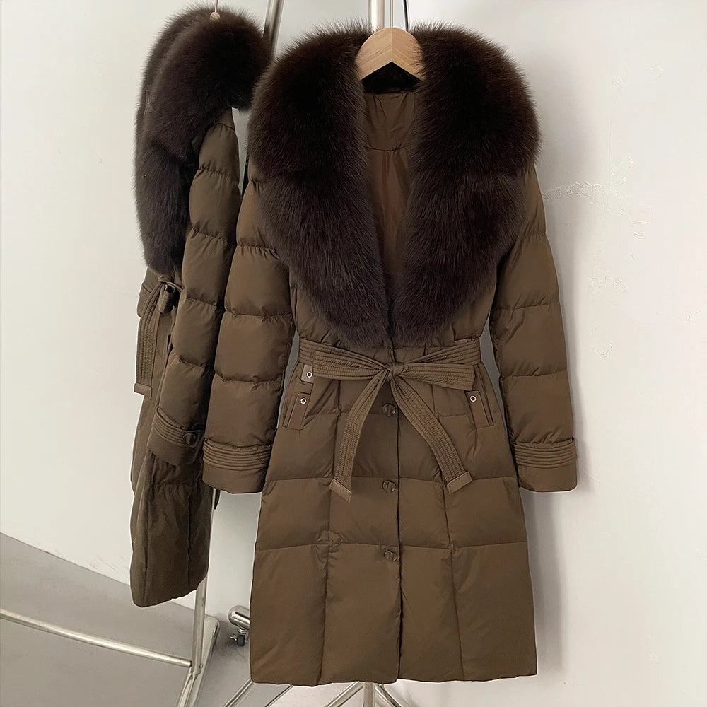 OFTBUY New Winter Real Fox Fur Long Clothes Women Belt Thickened Warm Natural Fur Duck Down Female Luxury Fashion Puffer Jacket
