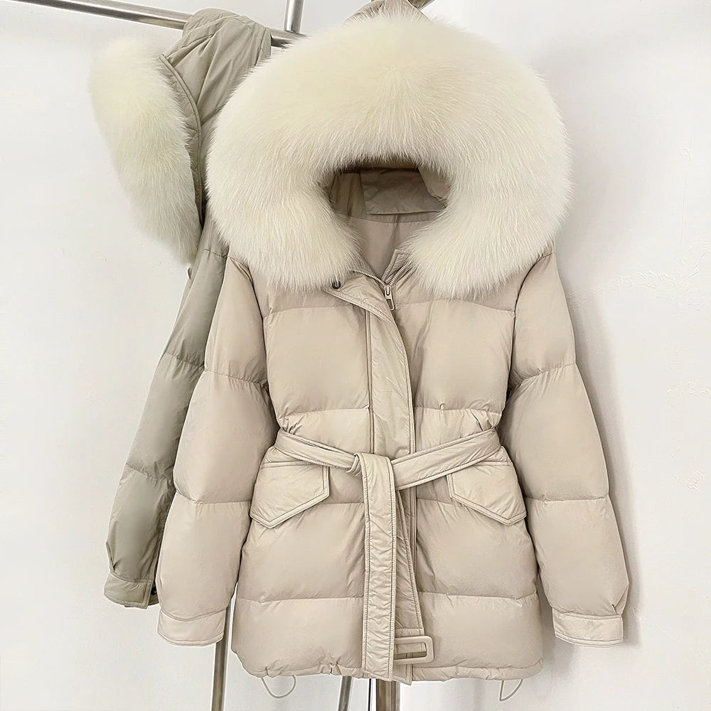 OFTBUY Hooded Real Fox Fur Down Coat Female New Autumn Winter Top Clothes Women Thickened Warm Natural Fur Fluffy Puffer Jacket