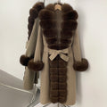 OFTBUY Long Big Fox Fur Pinnacle 100% Wool Coat Female New Autumn Winter Clothes Women Belt Natural Fur Collar Woolen Jacket