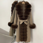 OFTBUY Long Big Fox Fur Pinnacle 100% Wool Coat Female New Autumn Winter Clothes Women Belt Natural Fur Collar Woolen Jacket