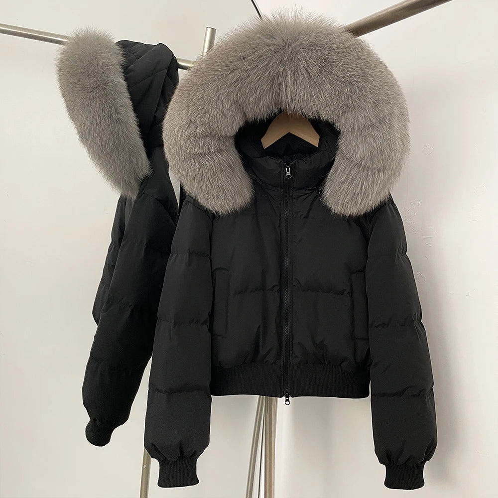 OFTBUY New Winter Short Hooded Top Down Clothes Women Fashion Natural Fox Fur Duck Down Coat Thickened Warm Puffer Jacket Female