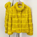 OFTBUY Women Horizontal Striped Real Rabbit Fur Coat Luxury Camel Fur Jacket with Stand Collar New Warm Winter Outerwear Female