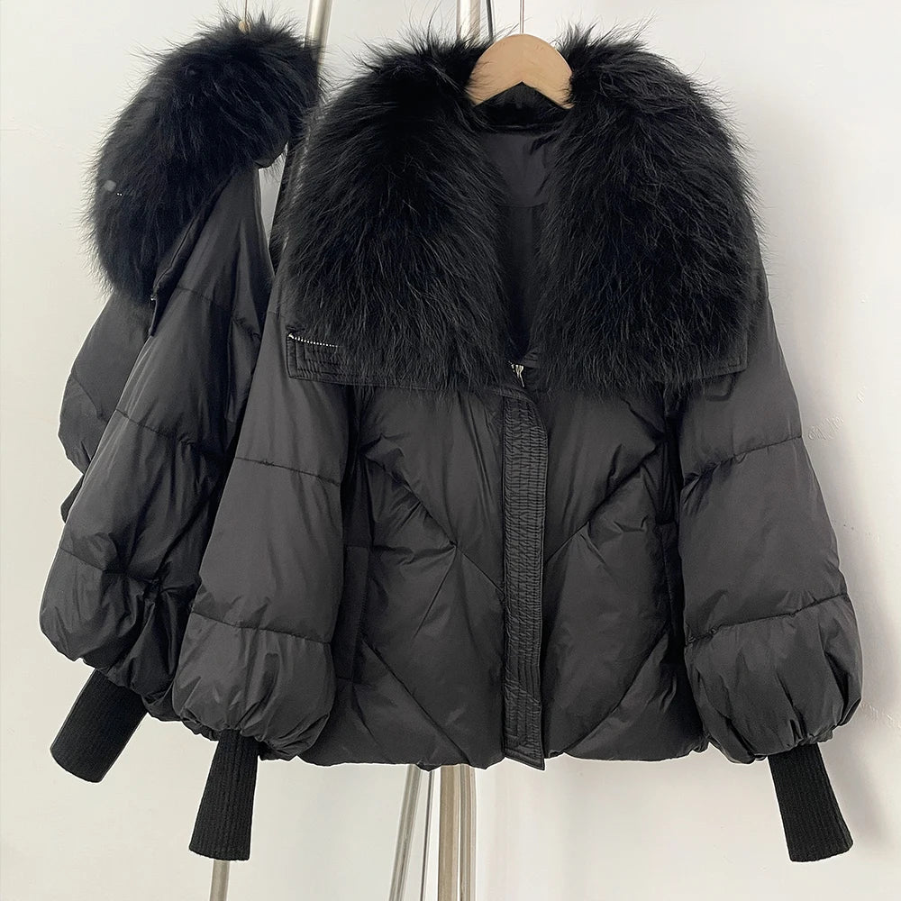 OFTBUY New Winter Loose Top Clothing Women Fashion Oversize Real Fox Fur Collar Duck Down Coat Female Natural Fur Puffer Jacket