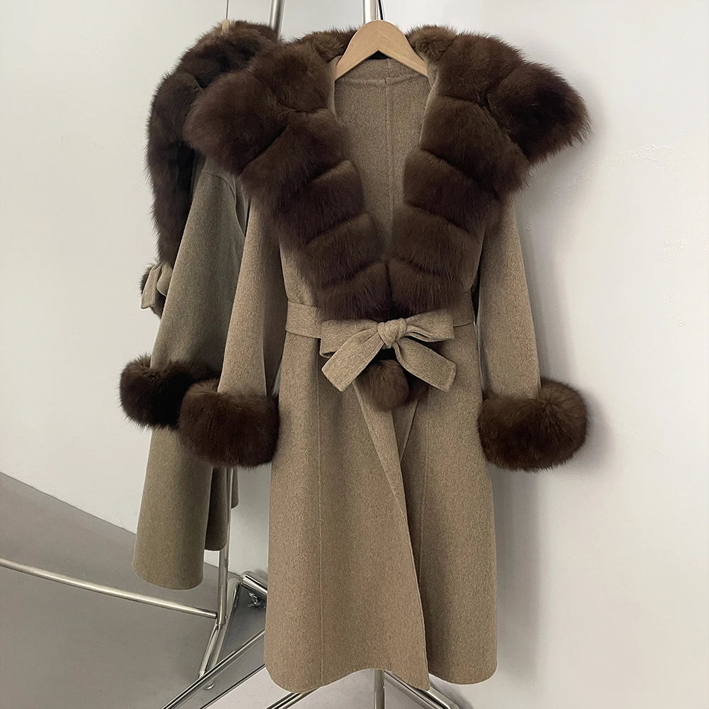 OFTBUY New Autumn Winter Warm Woolen Clothes Women Long Sleeves Cashmere Woolen Jacket Luxury Real Fox Fur 100% Wool Coat Female