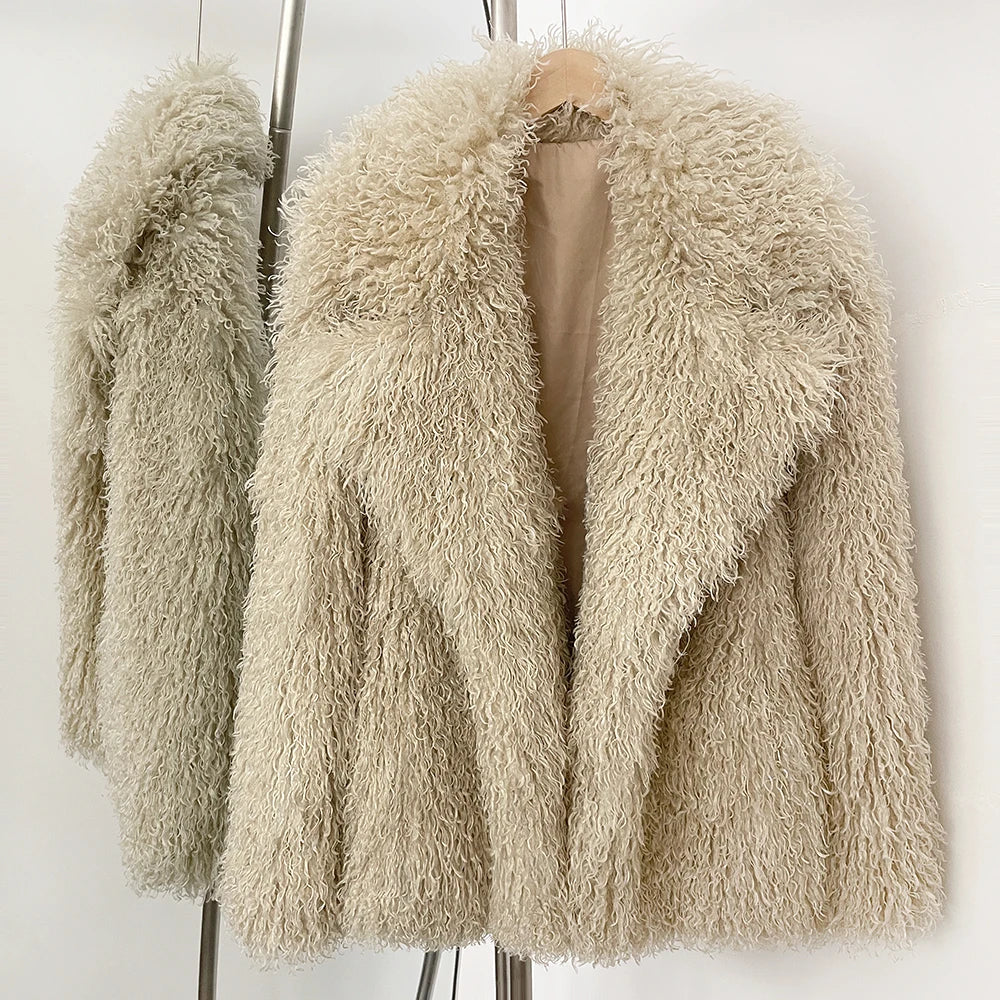 OFTBUY New Winter Clothes Women Fashion Faux Mongolia Sheep Fur Coat Warm Thick Fake Fur Jacket Long Sleeve Artificial Fur Overcoat