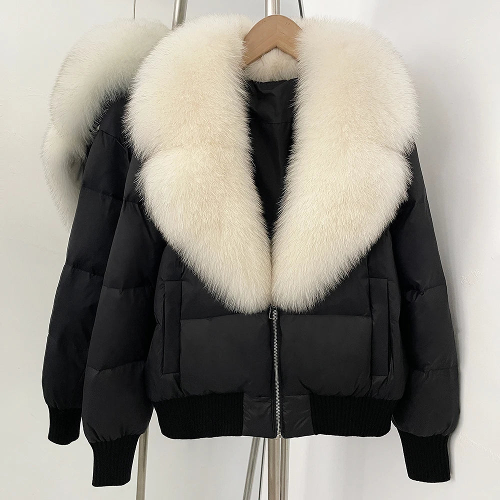 OFTBUY Zipper Luxury Warm Winter New Women's Puffer Jacket with Real Fox Fur Collar Fashion Outerwear Duck Down Coat Female