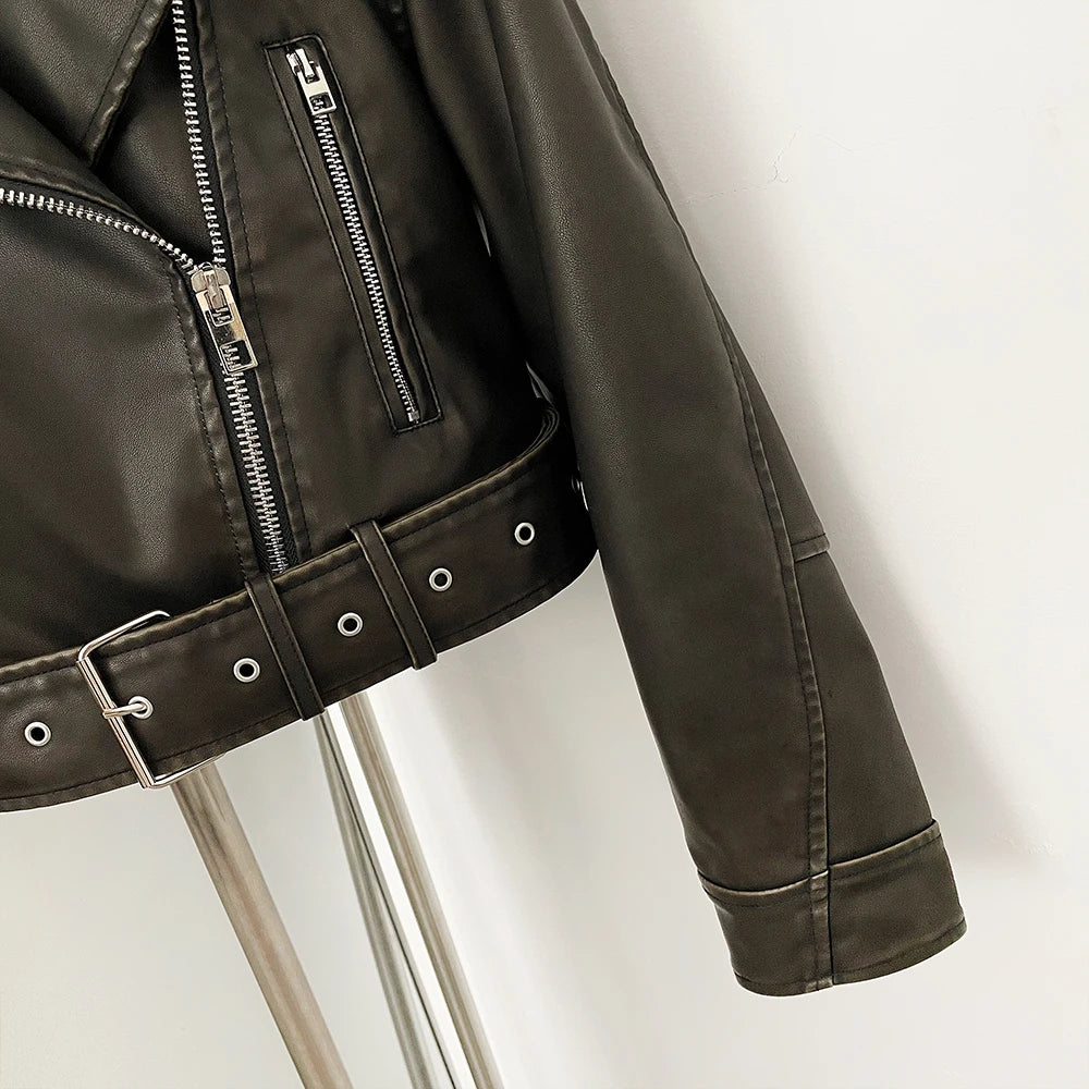 OFTBUY Fashion Faux Leather Jacket Female New Spring Autumn Long Sleeves Fake Leather Clothes Women Short Pu Leather Coat