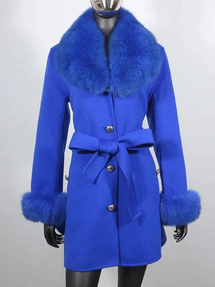 OFTBUY Double-sided Wool Coat Female New Autumn Winter Real Fox Fur Clothes Women Detachable Fur Cuffs Woolen Cashmere Jacket