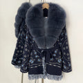 OFTBUY New Luxury Clothes Winter Outerwear Lady Women's Paisley Knit Cardigan with Real Fox Fur Trim Belted Sweater Coat Female