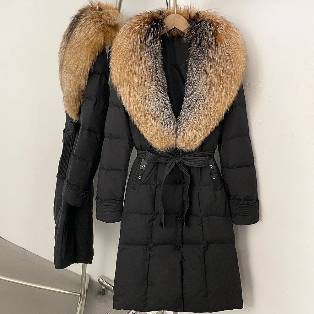 OFTBUY Thickened Warm Duck Down Coat Female Luxury Long Belt New Winter Natural Fox Fur Clothes Women Silm Puffer Jacket Outwear