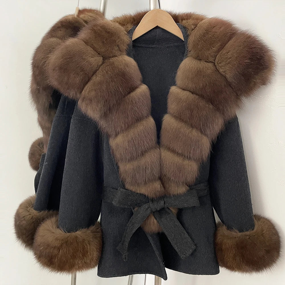OFTBUY Luxury Real Fox Fur 100% Wool Coat Female New Autumn Winter Warm Woolen Clothes Women Long Sleeves Cashmere Woolen Jacket