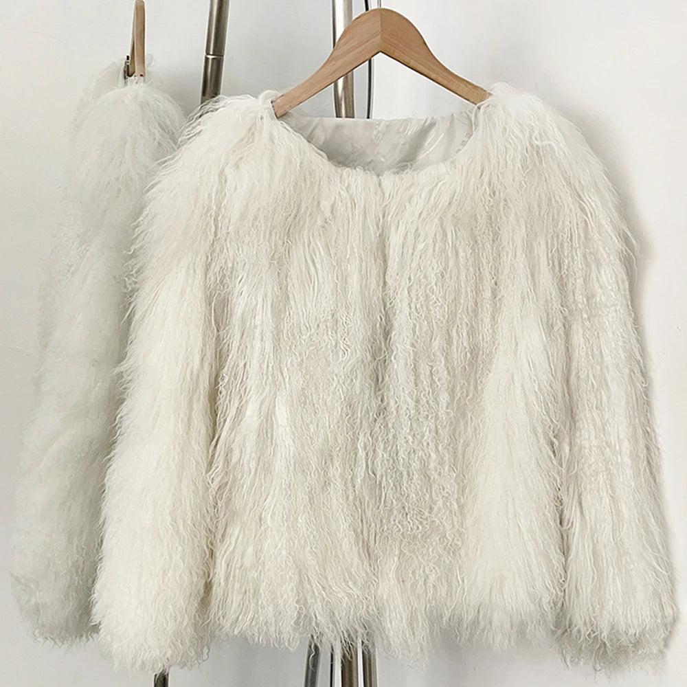 OFTBUY Warm Thick New Autumn Winter Luxury Outerwear Women's Camel Real Mongolian Sheep Fur Coat Curly Natural Fur Jacket Female