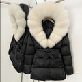 OFTBUY New Women's Duck Down Jacket with Large Real Fox Fur Hood Belted Waist Warm Winter Puffer Coat Lady Luxury Outerwear