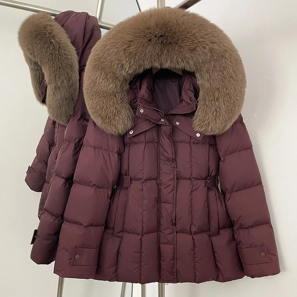 OFTBUY New Winter Hooded Slim Top Clothes Women Fashion Thick Warm Real Fox Fur Duck Down Coat Femlae Natural Fur Puffer Jacket