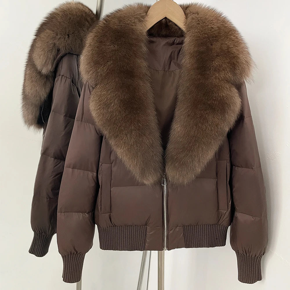 OFTBUY Zipper Luxury Warm Winter New Women's Puffer Jacket with Real Fox Fur Collar Fashion Outerwear Duck Down Coat Female