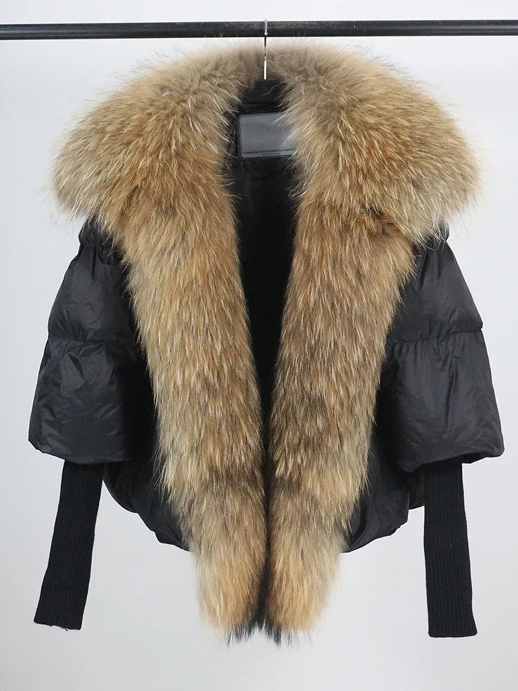 OFTUBY White Duck Down Jacket Winter Women Warm Loose Coat Natural Real Fox Fur Collar Thick Luxury Outerwear New Fashion