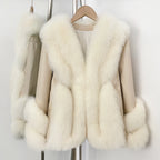OFTBUY Women's Real Fox Fur Coat with Genuine Leather Sleeves Luxury Natural Fur Jacket Female New Warm Winter Clother Outerwear