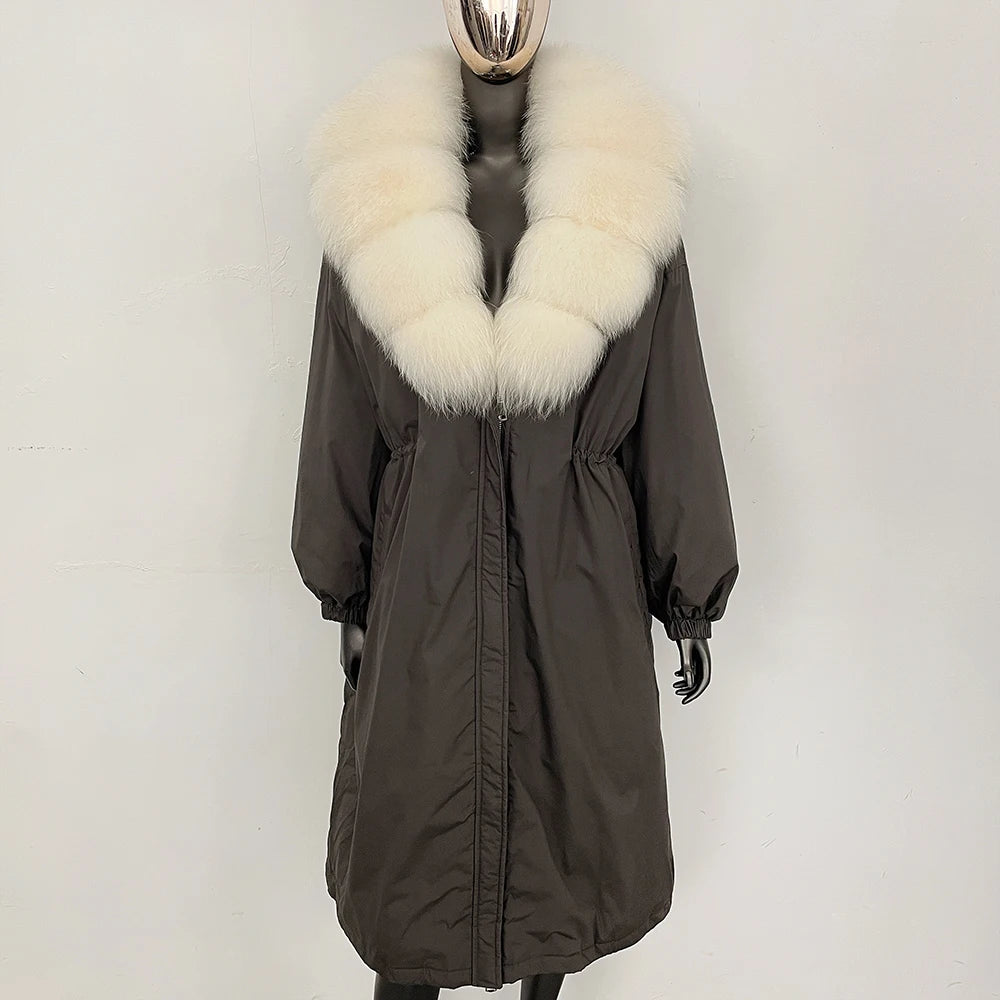 OFTBUY New Zipper Autumn Winter Clothes Women Natural Fox Fur Collar Goose Down Coat Long Warm Thickened Real Fur Puffer Jacket