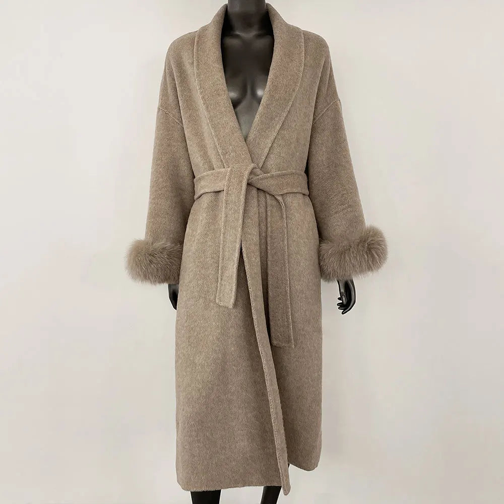 OFTBUY High End Double-sided Wool Strapping Real Wool Fur Coat Women's Removable Cuffs Fox Fur Temperament Cashmere Short Jacket