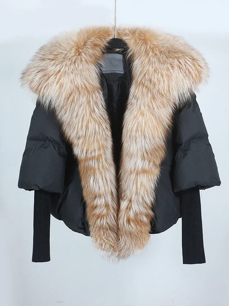 OFTUBY White Duck Down Jacket Winter Women Warm Loose Coat Natural Real Fox Fur Collar Thick Luxury Outerwear New Fashion