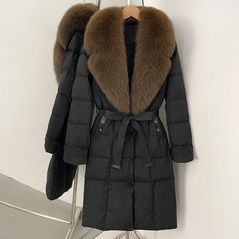 OFTBUY New Winter Real Fox Fur Long Clothes Women Belt Thickened Warm Natural Fur Duck Down Female Luxury Fashion Puffer Jacket