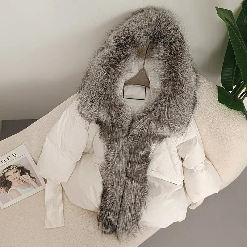 OFTBUY Hooded Natural Thick Winter Jacket Women Outerwear Real Fox Fur Coat Woman Warm Loose Oversize Duck Down Coat Streetwear