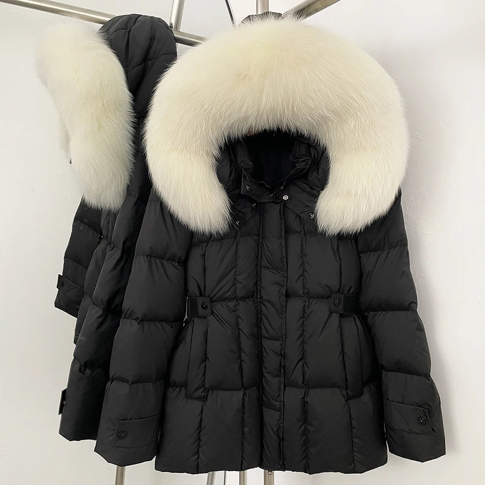 OFTBUY New Winter Hooded Slim Top Clothes Women Fashion Thick Warm Real Fox Fur Duck Down Coat Femlae Natural Fur Puffer Jacket