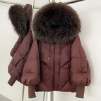 OFTBUY Thicken Warm Knitted Sleeve Coat New Winter Large Real Fur Hooded Puffer Jacket Women White Duck Down Mid Long Parka