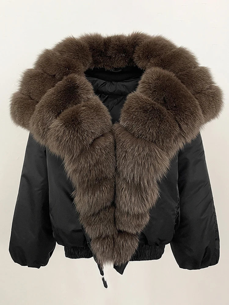 OFTBUY Autumn Winter Clothes Women White Goose Down Coat Natural Fur Puffer Jacket Female Short Big Real Fox Fur Jacket Fashion