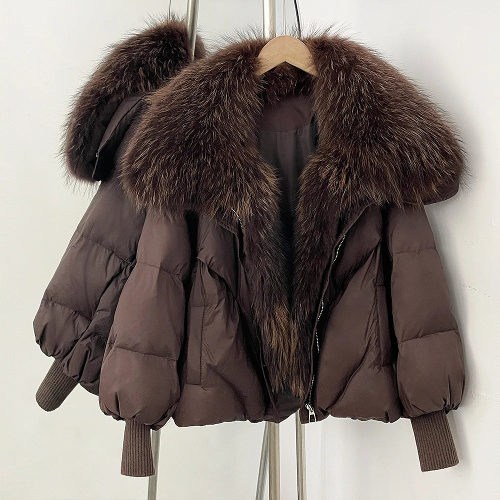 OFTBUY New Women's Duck Down Jacket Whit Large Real Fox Fur Collar Puffy Sleeve Warm Loose Puffer Jacket Winter Luxury Outerwear