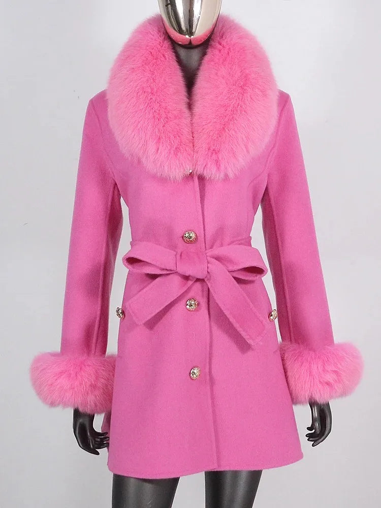 OFTBUY Double-sided Wool Coat Female New Autumn Winter Real Fox Fur Clothes Women Detachable Fur Cuffs Woolen Cashmere Jacket