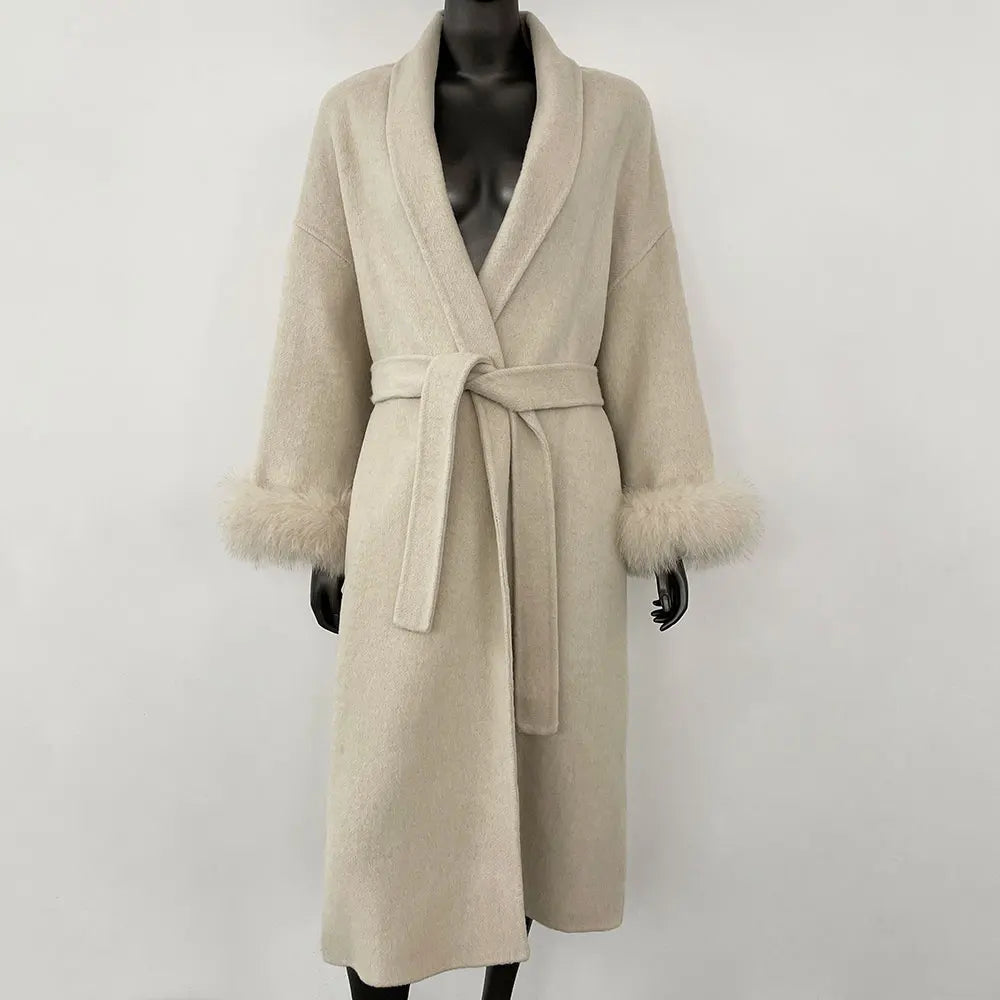 OFTBUY High End Double-sided Wool Strapping Real Wool Fur Coat Women's Removable Cuffs Fox Fur Temperament Cashmere Short Jacket