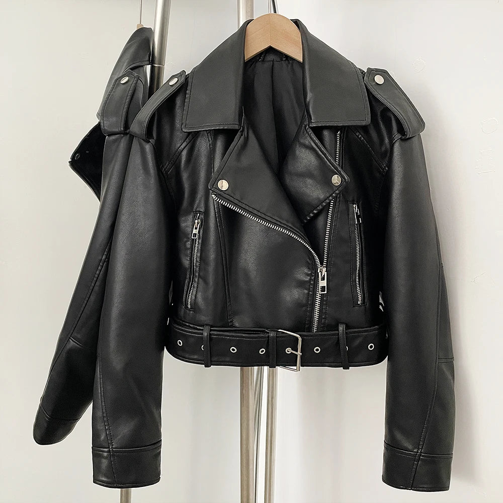 OFTBUY Fashion Faux Leather Jacket Female New Spring Autumn Long Sleeves Fake Leather Clothes Women Short Pu Leather Coat