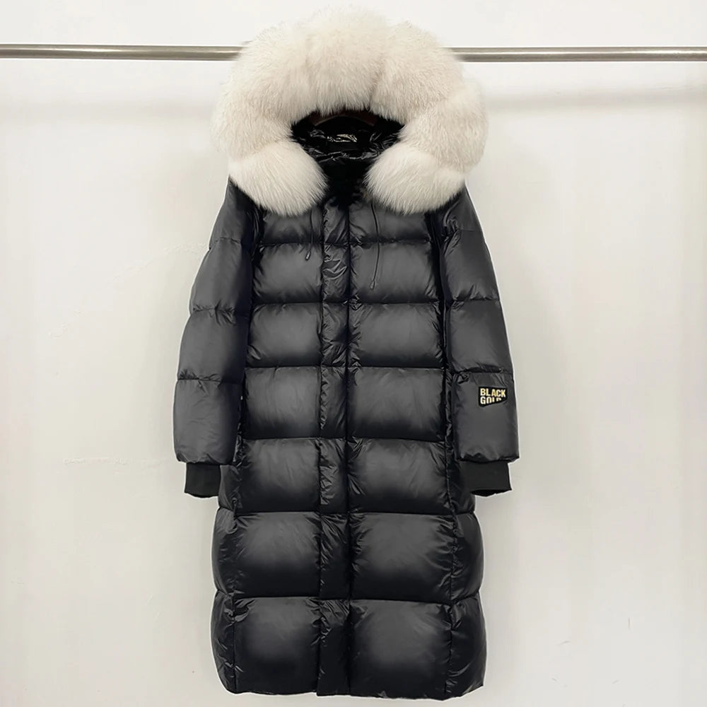 OFTBUY Natural Fox Fur Coat New Winter Clothes Women Fashion Long Hooded White Duck Down Overcoat Real Fur Puffer Jacket Female