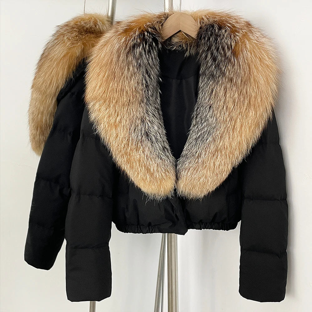 OFTBUY Big Natural Fox Fur Coat Women Autumn Winter Female Parkas 90% White Duck Down Jacket Feather Short Luxury Puffer Coat
