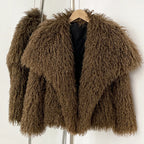 OFTBUY New Autumn Winter Clothes Women Fashion Big Collar Artificial Mongolia Sheep Fur Jacket Luxury Faux Fur Coat Fake Fur Overcoat