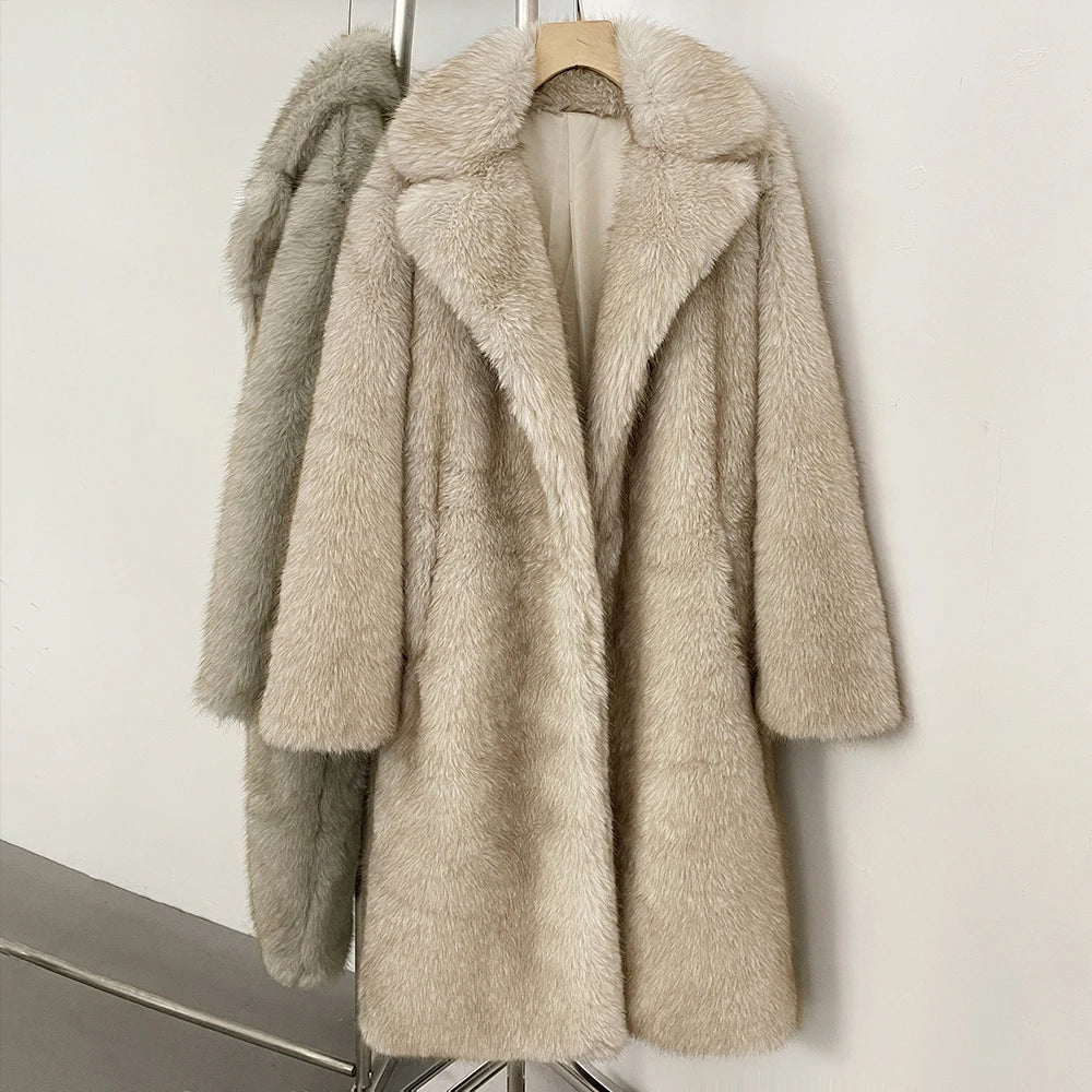 OFTBUY New Winter Clothes Women Fashion Long Warm Faux Fur Jacket Long Sleeve Artificial Fox Fur Coat Female Luxury Fake Fur Coat Lady