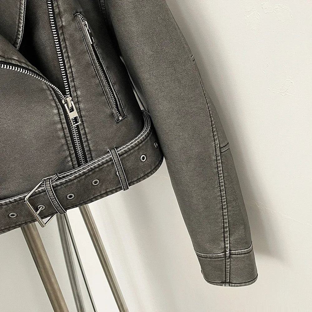 OFTBUY Fashion Faux Leather Jacket Female New Spring Autumn Long Sleeves Fake Leather Clothes Women Short Pu Leather Coat