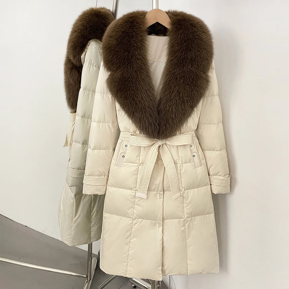 OFTBUY New Winter Real Fox Fur Long Clothes Women Belt Thickened Warm Natural Fur Duck Down Female Luxury Fashion Puffer Jacket