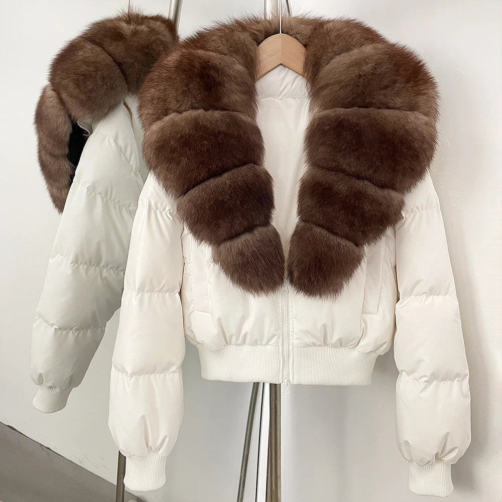 OFTBUY Knit Cuff Short Real Fox Fur Collar Duck Down Coat Female New Autumn Winter Clothes Women Genuine Fur Puffer Jacket