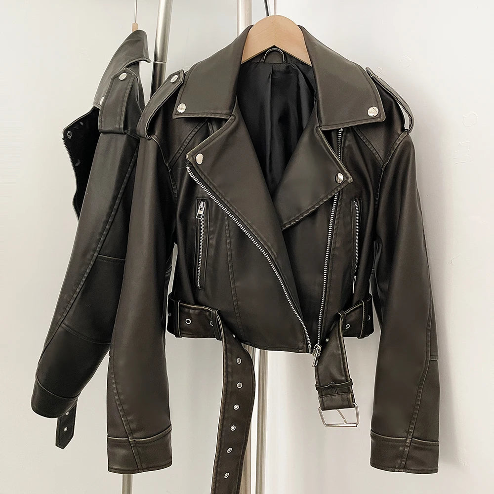 OFTBUY Fashion Faux Leather Jacket Female New Spring Autumn Long Sleeves Fake Leather Clothes Women Short Pu Leather Coat