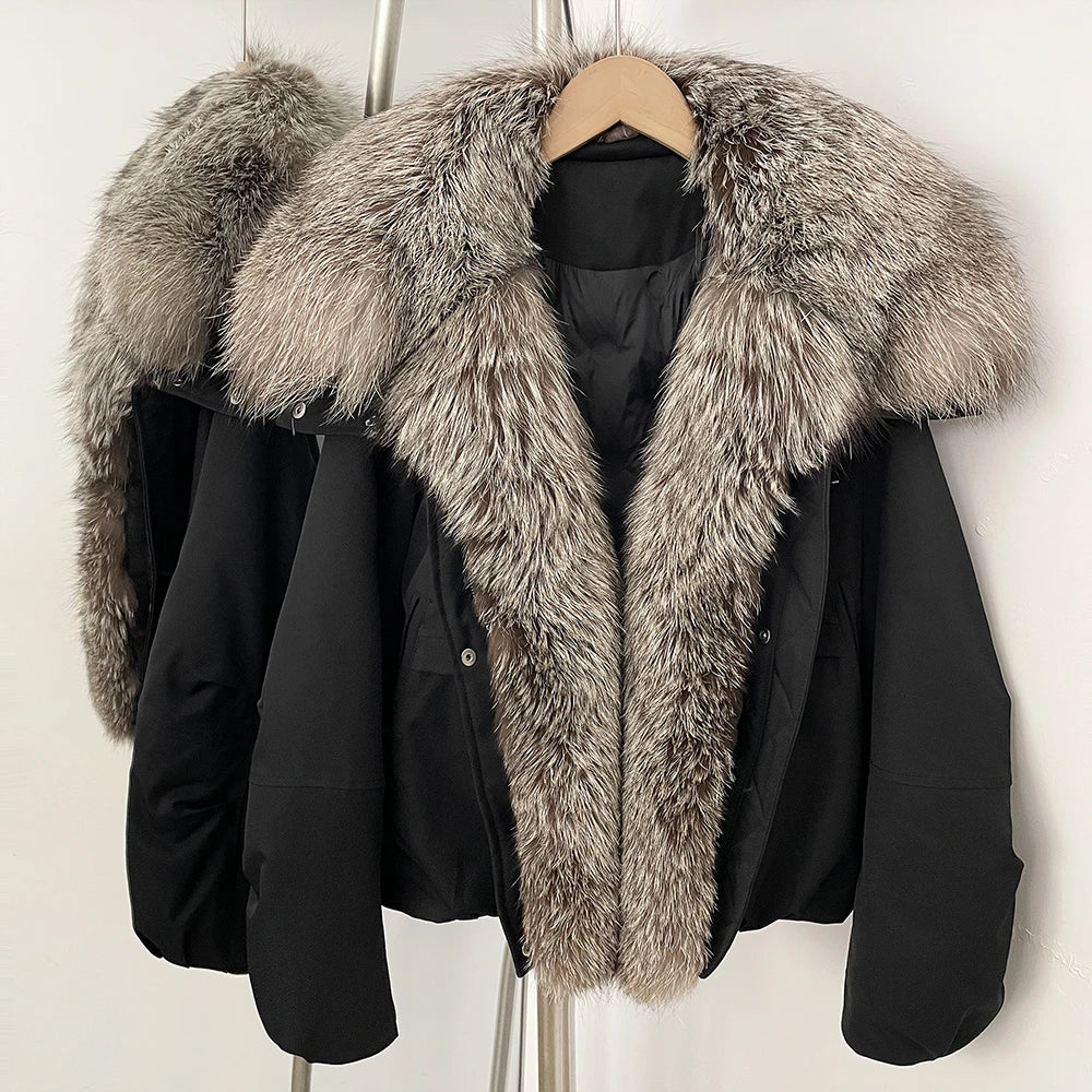 OFTBUY New Winter Warm Thickened Clothing Female Natural Fur Puffer Jacket Women's Dcuk Down Coat with Big Real Fox Fur Collar