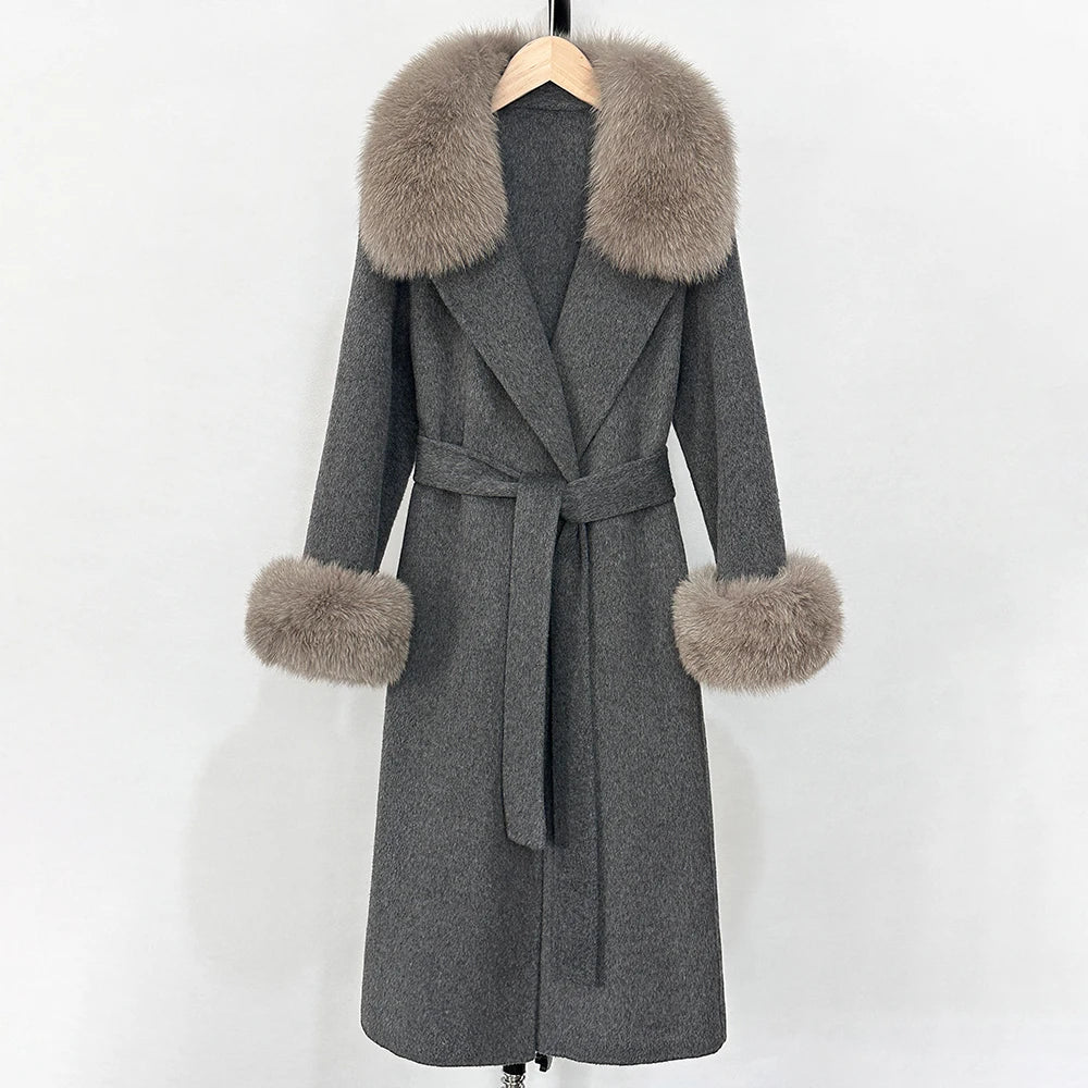 OFTBUY Fashion Warm Top Clothing Women Real Fur Wool Coat Female New Autumn Winter Wool Jacket with Natural Fur Collar and Cuffs