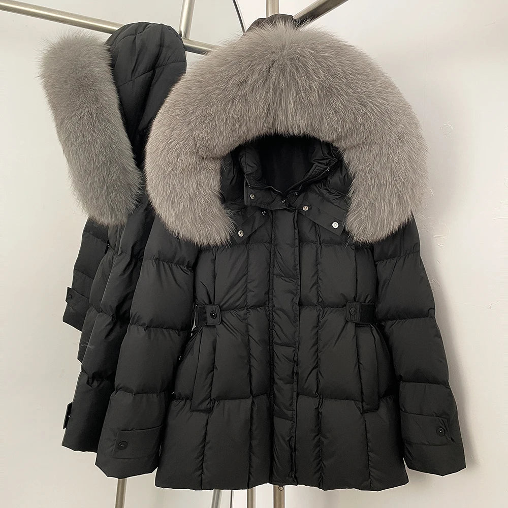 OFTBUY New Winter Hooded Slim Top Clothes Women Fashion Thick Warm Real Fox Fur Duck Down Coat Femlae Natural Fur Puffer Jacket