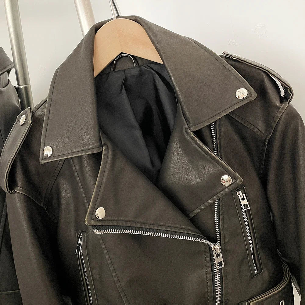 OFTBUY Fashion Faux Leather Jacket Female New Spring Autumn Long Sleeves Fake Leather Clothes Women Short Pu Leather Coat